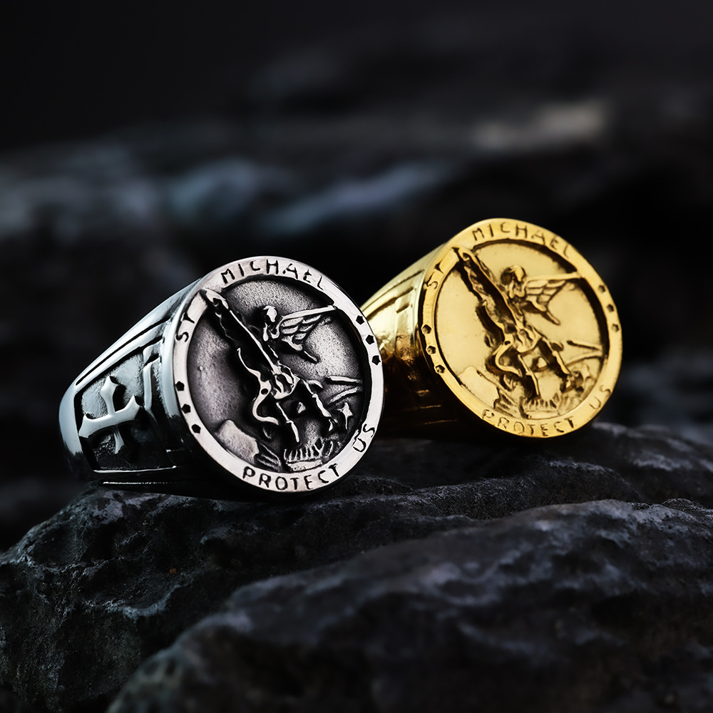 Vintage Archangel Ring For Men In Stainless Steel Titanium_voghion.com