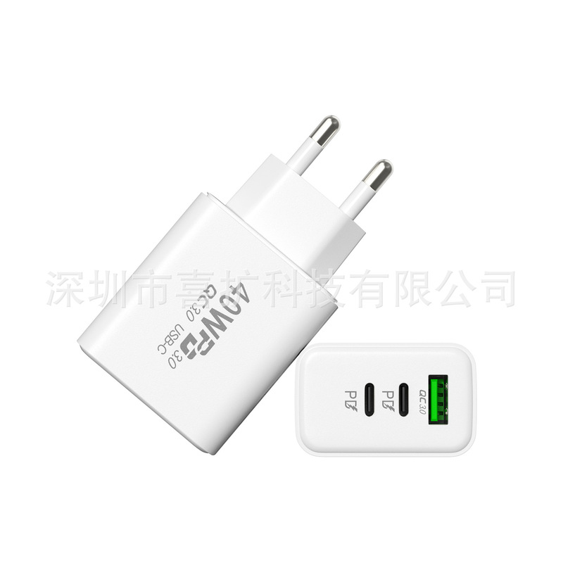 40W dual PD USB multi-port mobile phone fast charger QC3.0 fast charging head Type-C adapter European gauge US gauge