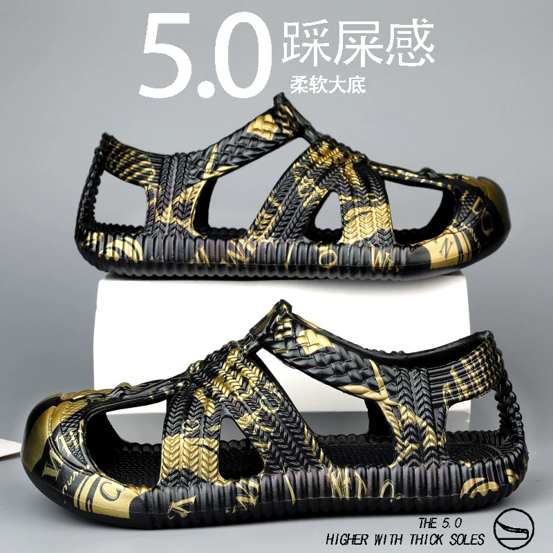 Новые мужские туфли Croc Shoes, нескользящие, полые сандалии с защитой от запаха, уличная пляжная обувь на толстой подошве для мужчин