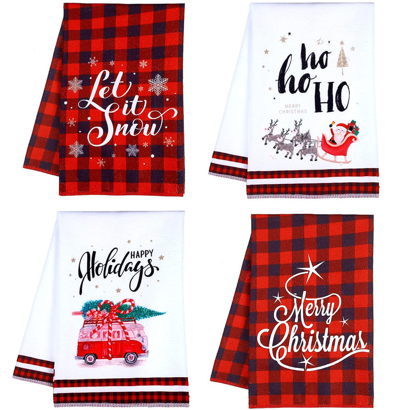Cross-border printed tea towel to wipe hair Amazon quick-drying towel absorbent face washing household Christmas gift towel
