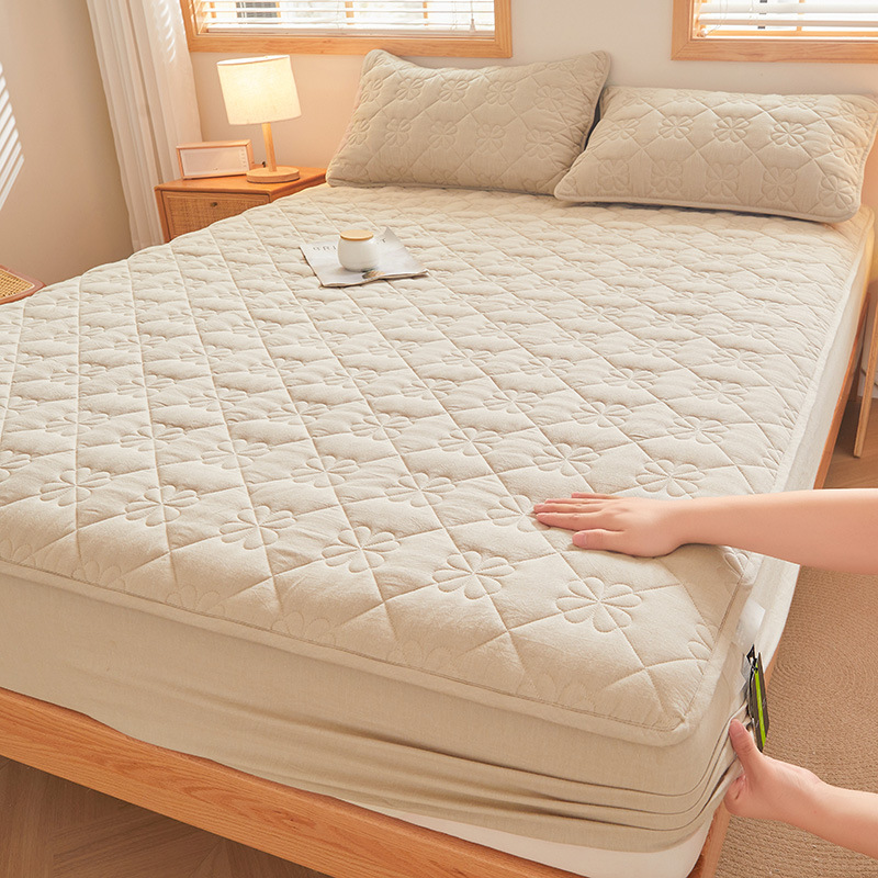 2024 nueva sábana de algodón lavado de algodón acolchado cubierta de cama a prueba de polvo de una sola pieza cubierta de protección de colchón con todo incluido