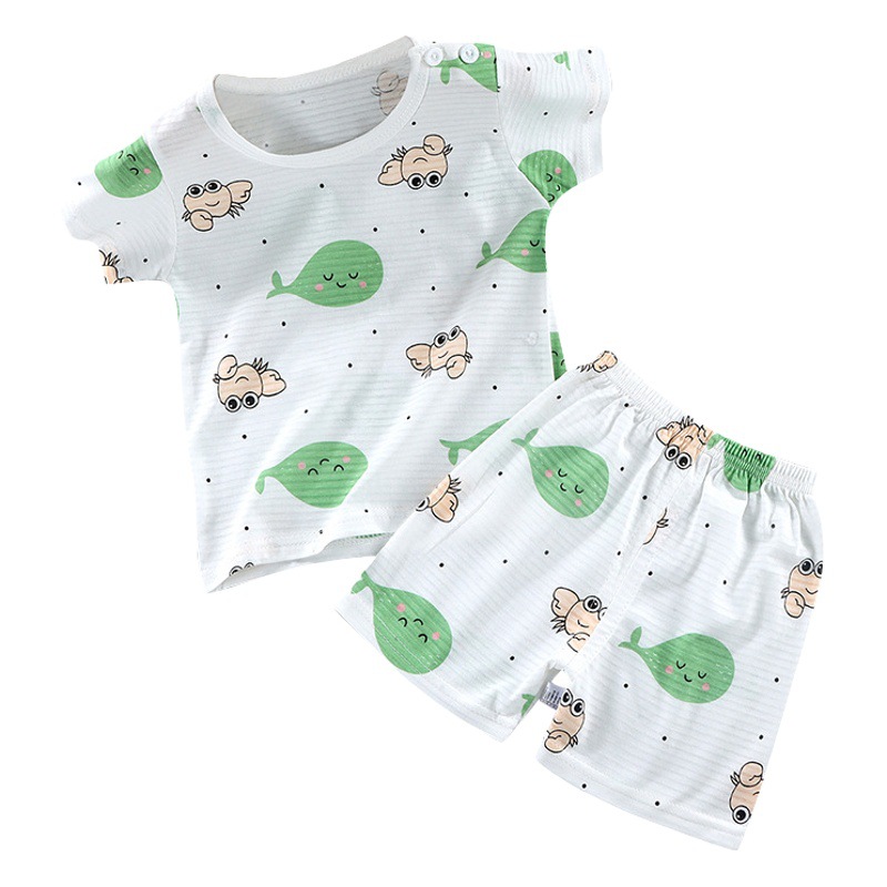 Pijamas para niños traje de manga corta homewear Bebé Ropa de aire acondicionado niños pequeños y medianos ropa de verano delgada de algodón flameado