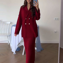 2025欧米のアマゾンの婦人服のクロスボーダーの外国貿易の新型のフランスの気質の純色の通勤ボタンのカーディガンのスーツのスカート