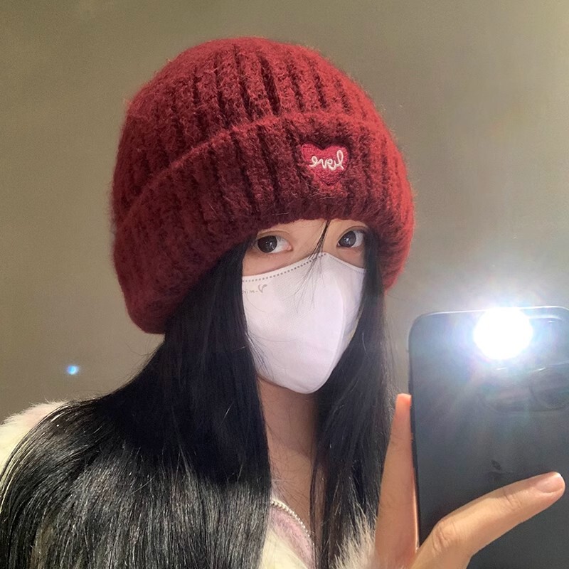帽子女2025新款时尚潮流红色针织帽秋冬大头围毛线帽韩系百搭冷帽|undefined