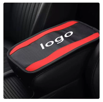 Leather Handrail Protection, Armrest box pad - red-logo-customization