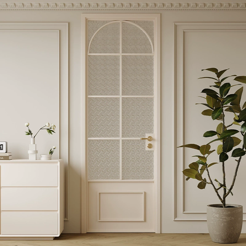 Cream style French retro swing door extremely narrow aluminum alloy bathroom door tempered glass door bathroom toilet door