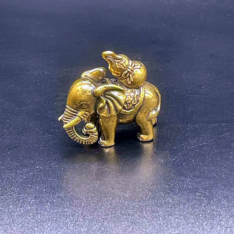 (2개) 황동 코끼리 데스크탑 장식품 행운의 코끼리 키 체인 펜던트 행운의 작은 청동 코끼리 도매