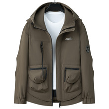 设计师原创春秋季新款男式连帽加肥加大码夹克时尚工装风大口袋胖