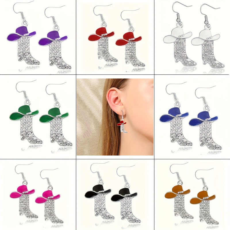 European and American Cross-Border Temu Popular Western Boots and Hats Earrings Diamond Jewelry Earrings Wholesale Western Style