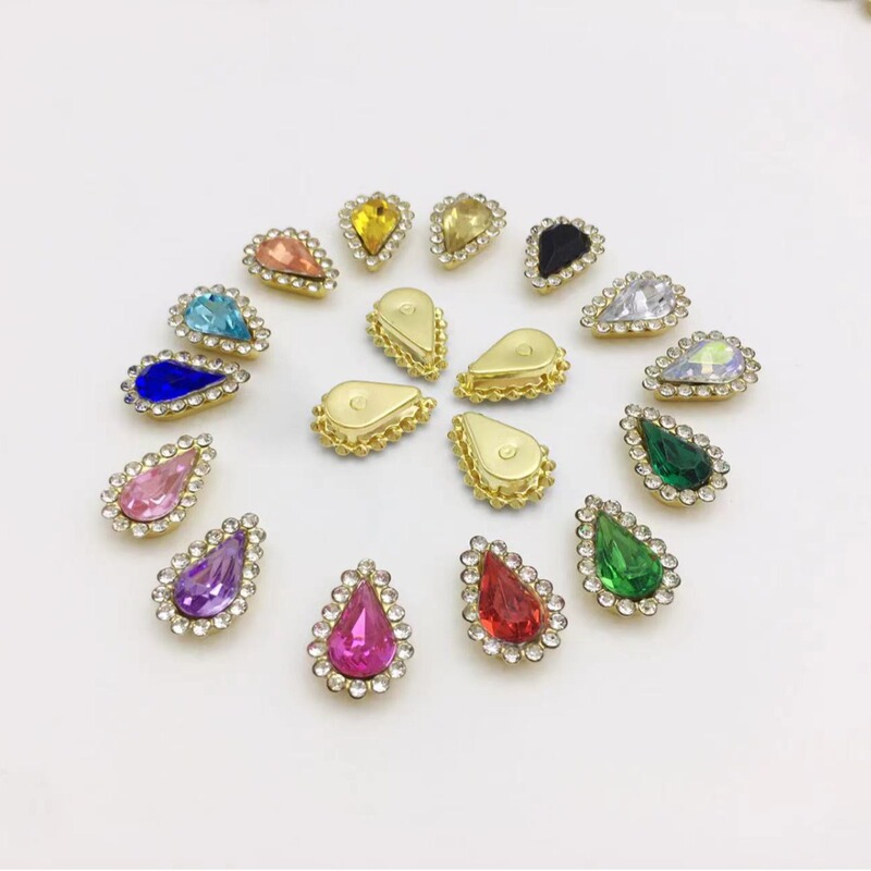 Cross-border best selling 8 × 13 water drop double-layer flower acrylic drill colorful hand stitched stone diy claw drill hair accessories