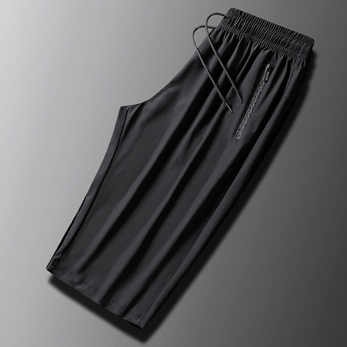 Men's Summer Thin Elastic Quick-Dry Seven-Eighth Length Ice Silk Casual Trousers Loose Sport Pants for Large Men