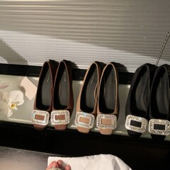 羊皮版~水钻平底鞋单鞋女鞋圆头浅口舒适绸缎女软芭蕾舞鞋一脚蹬