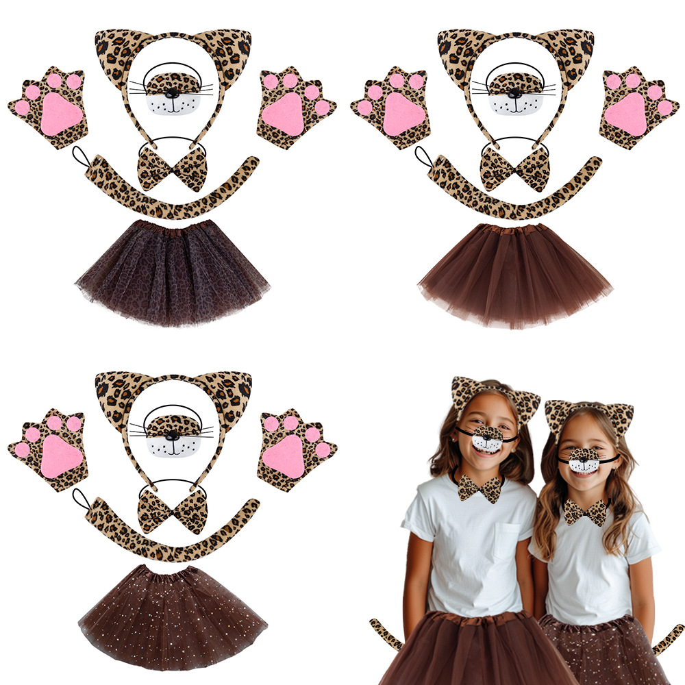 Tocado rendimiento de los niños pequeño leopardo diadema animal juego adulto partido apoyos diadema lindo diadema
