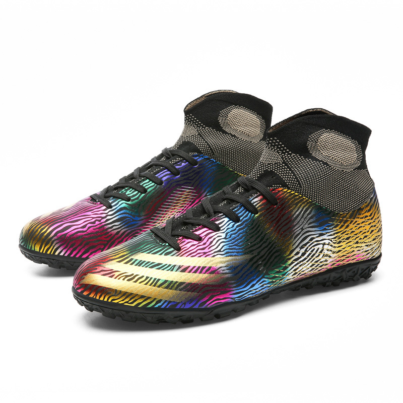 Venta al por mayor zapatos de fútbol juvenil de hombres y mujeres transpirables de color de Pato Mandarín de color de contraste alto casual de hierba de uñas cortas zapatos de entrenamiento para niños