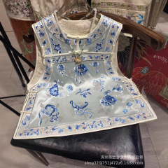 2536 新中国風バックルヘビーアセテートフル刺繍青と白の磁器蝶愛花刺繍ベスト中国風 13 太