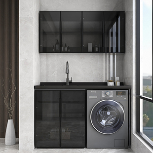 Space aluminum balcony cabinet wardrobe combination household hand washing sink integrated washing machine cabinet with washboard New