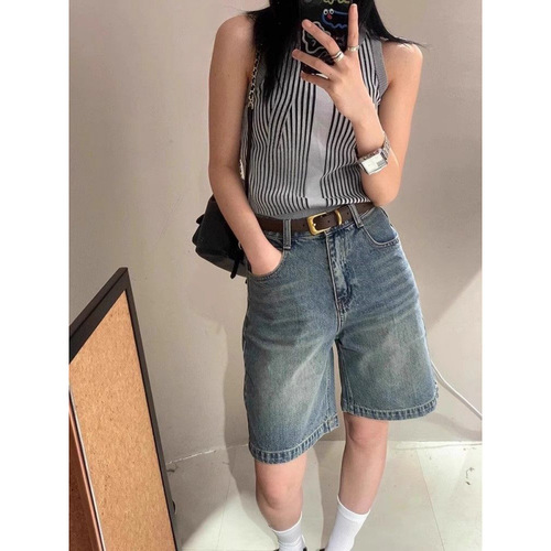 Women's Loose Straight Leg Denim Shorts with Lace Edge, High Waisted, Flowy Wide Leg Five Pocket Shorts for Plus Size in 2025 Summer