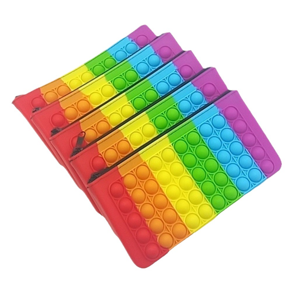De silicona de gran capacidad de la burbuja caja de lápices de música de color del arco iris descompresión cremallera bolsa multifuncional estudiante papelería bolsa de almacenamiento caja de lápices