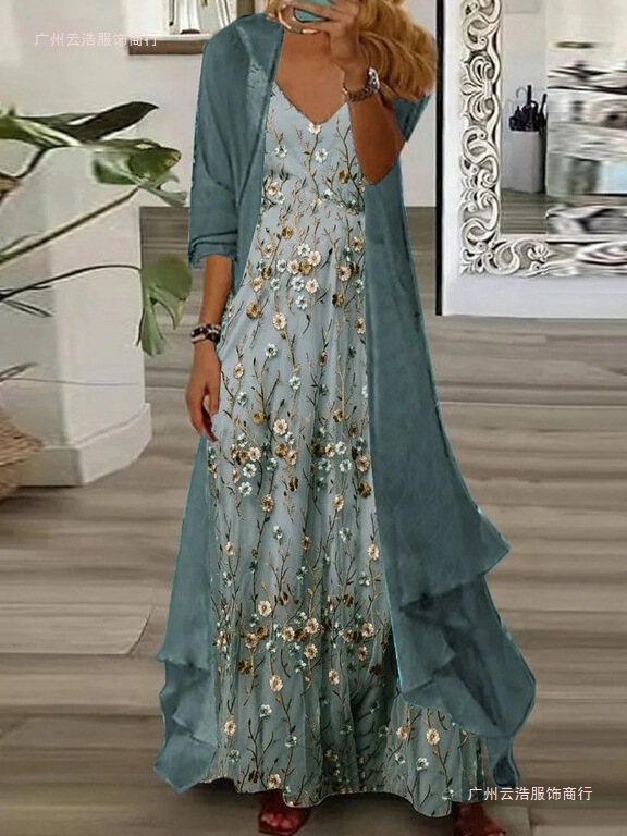 In-Stock Cross-Border 2026 European and American Summer Women's Printed Vacation Strap Dress Indian Style Flared Skirt Two-Piece Set In-Stock Cross-Border 2026 European and American Summer Women's Printed Vacation Strap Dress Indian Style Flared Skirt Two-Piece Set
