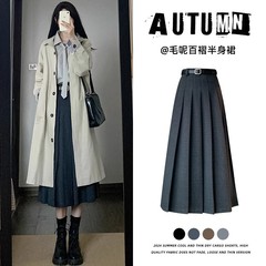 グレーの毛は半身の長いスカートの女性の秋冬の高腰の気質のa字の傘のスカートの高級感が見えます。