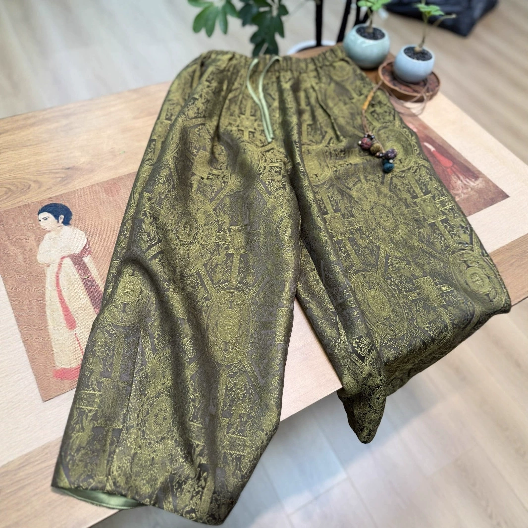 Летние новые укороченные брюки прямого кроя из искусственного шелка Nanyou, новые повседневные брюки в стиле ретро в китайском стиле в национальном стиле Zen, улучшенные оригинальные повседневные брюки