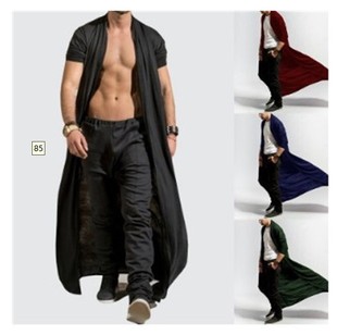 European and American Spring and Autumn Thin Men's Mature Long Slim-fit Long Coat Casual Fashion Solid Color Men's Top
