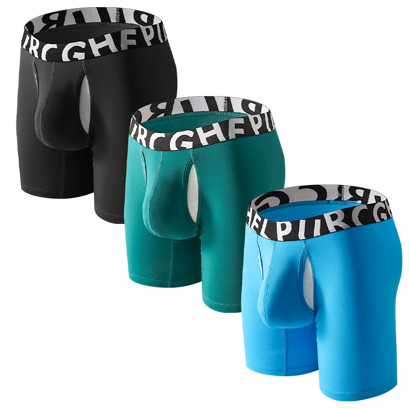 Long Boxer Briefs for Men, Three-Point Long Inner Wear Sports Underwear for Men, Double-Layered Separate U-Convex Bag Men's Shorts