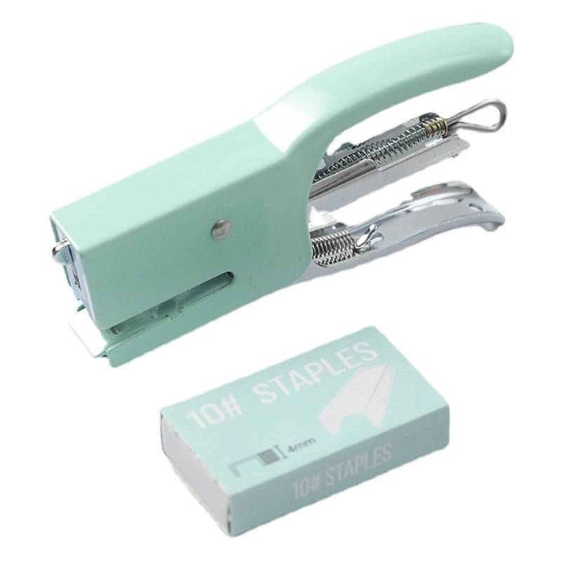 Grapadora de mano de metal de color Macaron N ° 10 máquina de encuadernación de embalaje para llevar de ahorro de trabajo tamaño pequeño grapadora de oficina