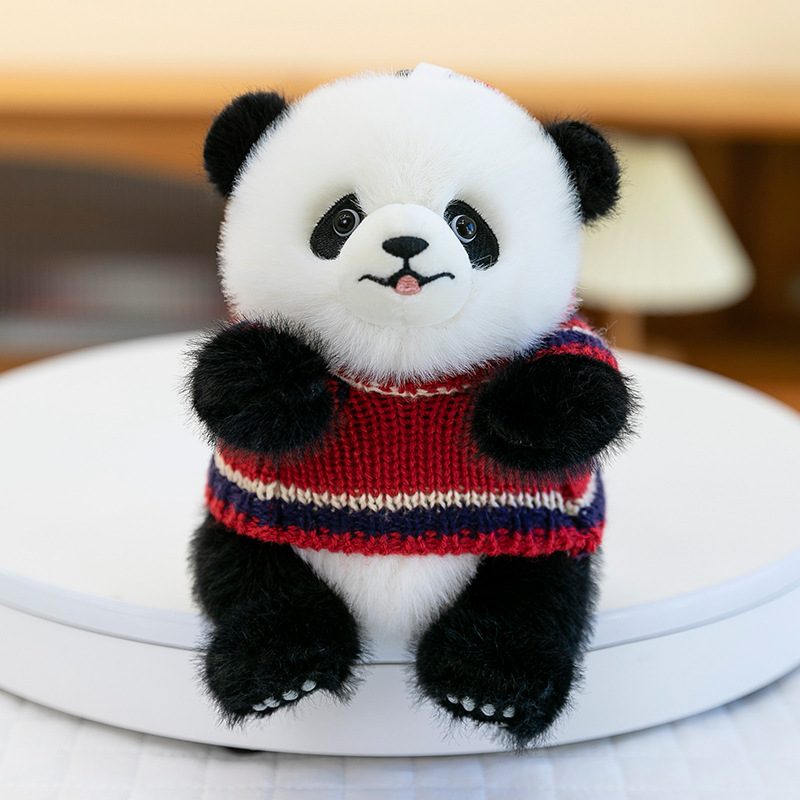 Lindo suéter de flores, colgante de panda, juguete de peluche, llavero, muñeca pequeña, colgante de muñeca, niña