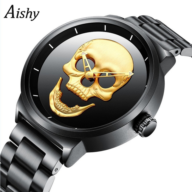 In-Stock Men's Watch with Mesh Strap and Skull Design, Personalized Waterproof Fashion Quartz Watch, Popular Foreign Trade Trendy Model