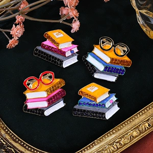 European and American New Enamel Rhinestone Three-Book Shaped Brooch Creative Pin Trendy Unisex Clothing Accessory Brooch Jewelry