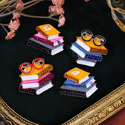 European and American New Enamel Rhinestone Three-Book Shaped Brooch Creative Pin Trendy Unisex Clothing Accessory Brooch Jewelry