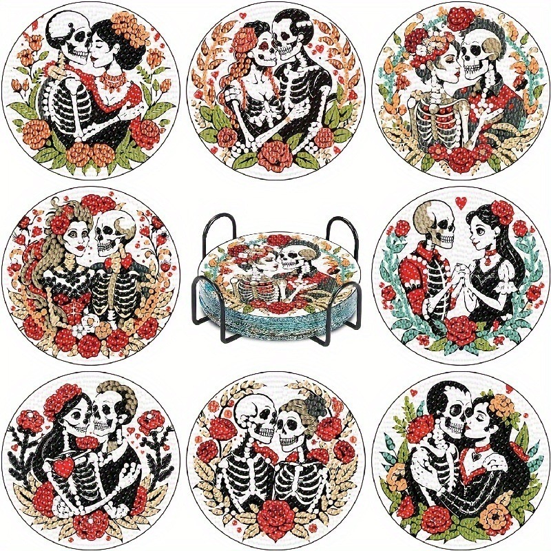 Diamante de dibujos animados almohadillas de taza letras rojas textura de madera hecha a mano puntos de perforación aislamiento térmico antideslizante diamante juguetes de pegatinas