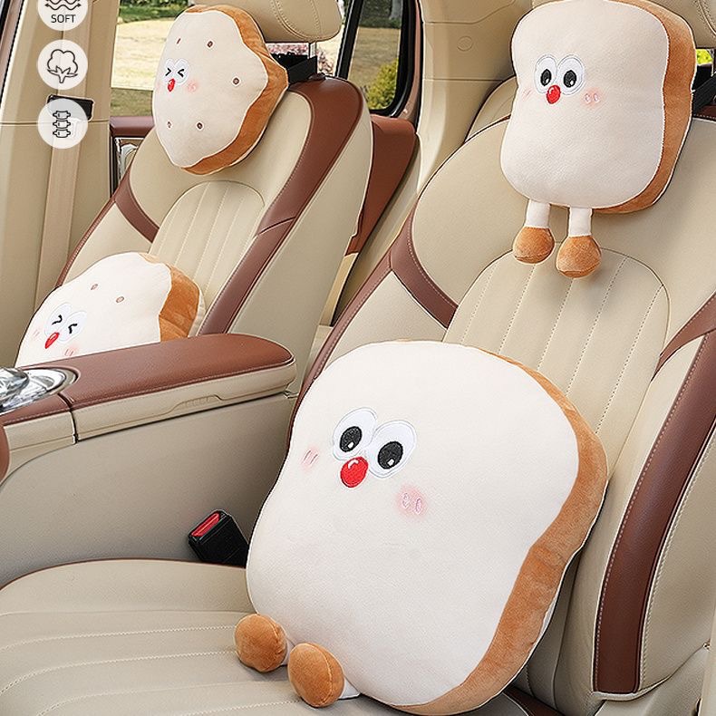 Car Headrest, Cute Pillow, Neck Pillow, Cartoon Toast Bread Biscuit, Car Lumbar Support Decoration, All Year Round