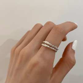 韩国戒指女小众设计锡纸简约s925纯银性冷淡风指环叠戴素圈ins风