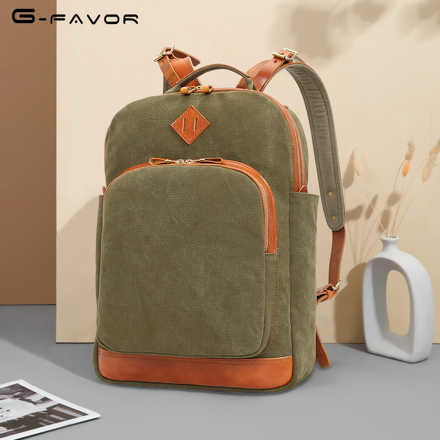 源点欧美复古男士帆布双肩背包户外休闲旅行包大容量15寸电脑书包