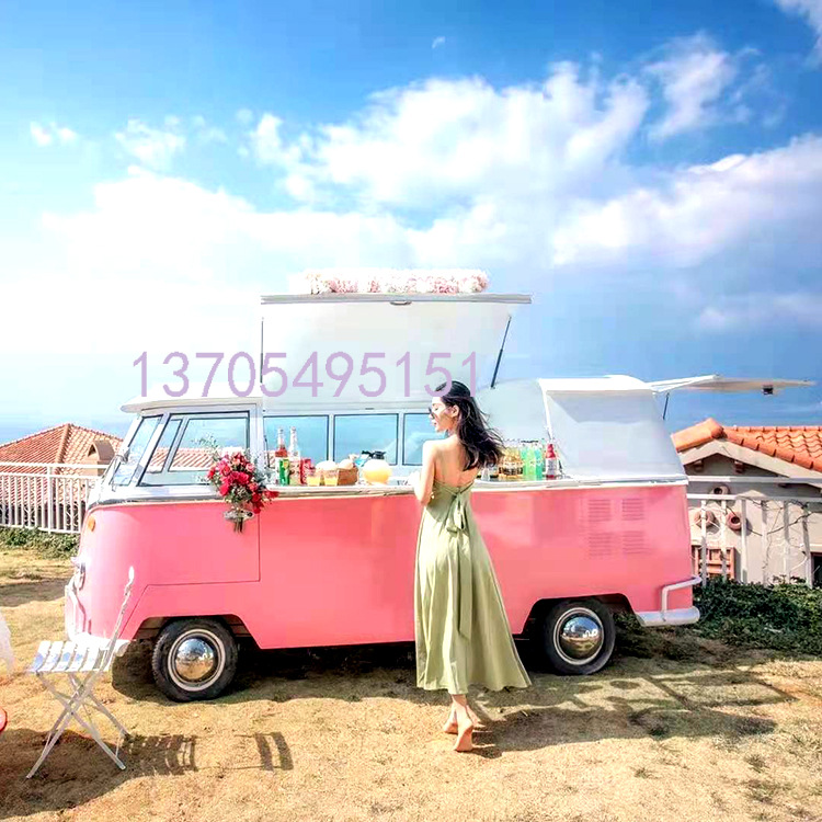 复古T1餐车网红小吃车夜市售卖车景区车模型商业景观道具