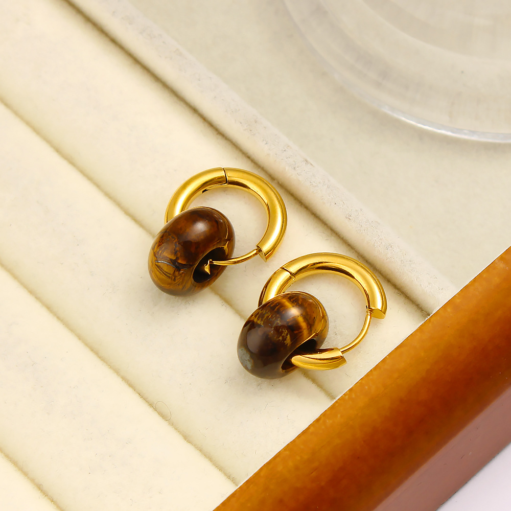 Nuevo estilo chino estilo chino piedra natural círculo perfiles de orejas de acero inoxidable nicho ligero lujo pendientes retro temperamento perfiles de orejas