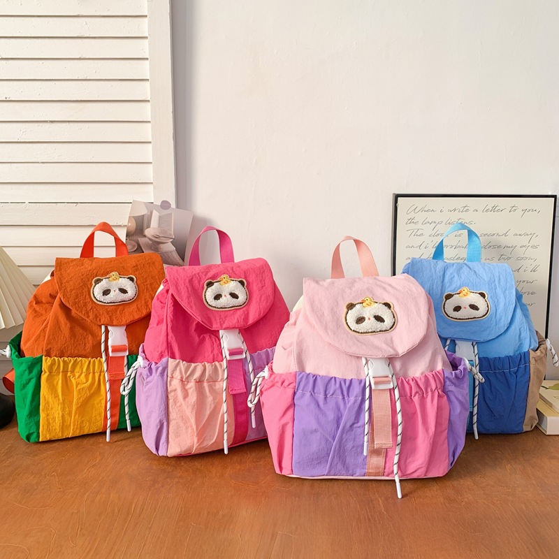 Caricatura lindo panda, mochila de moda para niños y niñas, mochila de estudiantes de color contrastante, nueva mochila de niños de gran capacidad