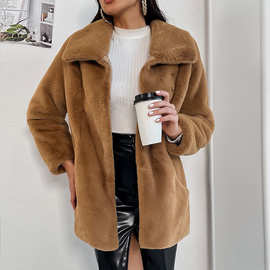 新款2022外套欧美秋冬仿皮草棉衣女中长 款修身水貂仿皮草外套女