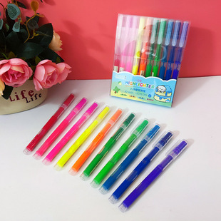 Large-capacity 6-color highlighter 10-color oblique head to take notes and draw key points students use marker pen to draw graffiti color pen