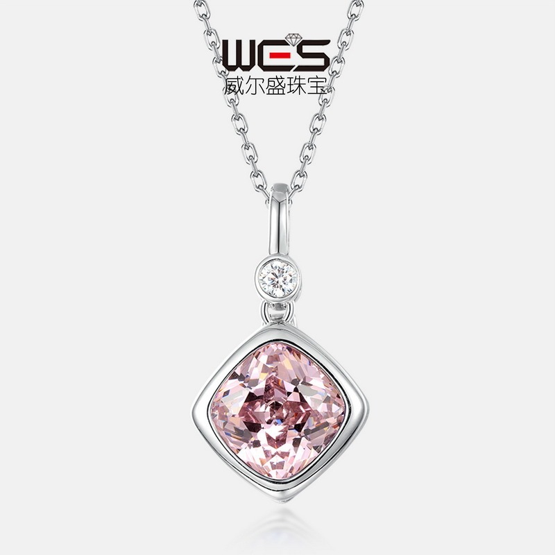 Cross-border new three-color detachable pendant S925 silver square color zirconium clavicle pendant European and American light luxury simple all-match