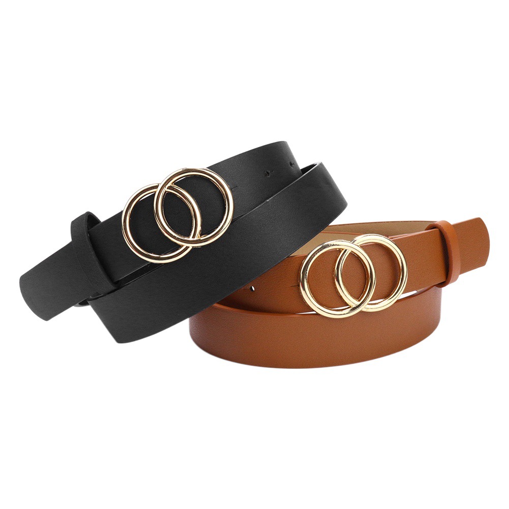 Europeo y americano doble hebilla redonda cinturón de moda versátil de las mujeres creativo retro decorativo jeans con pantalones casuales cinturón mujeres
