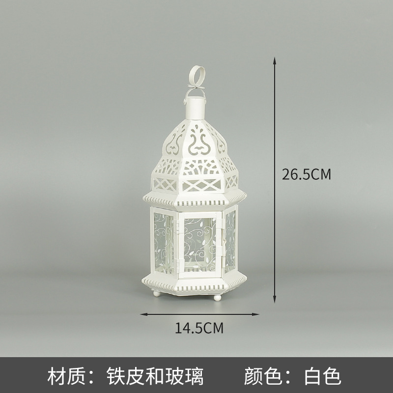 Blanco boda candelabro linterna boda carretera plomo accesorios atmósfera lámpara Marruecos viento lámpara decoración a prueba de viento vela pantalla