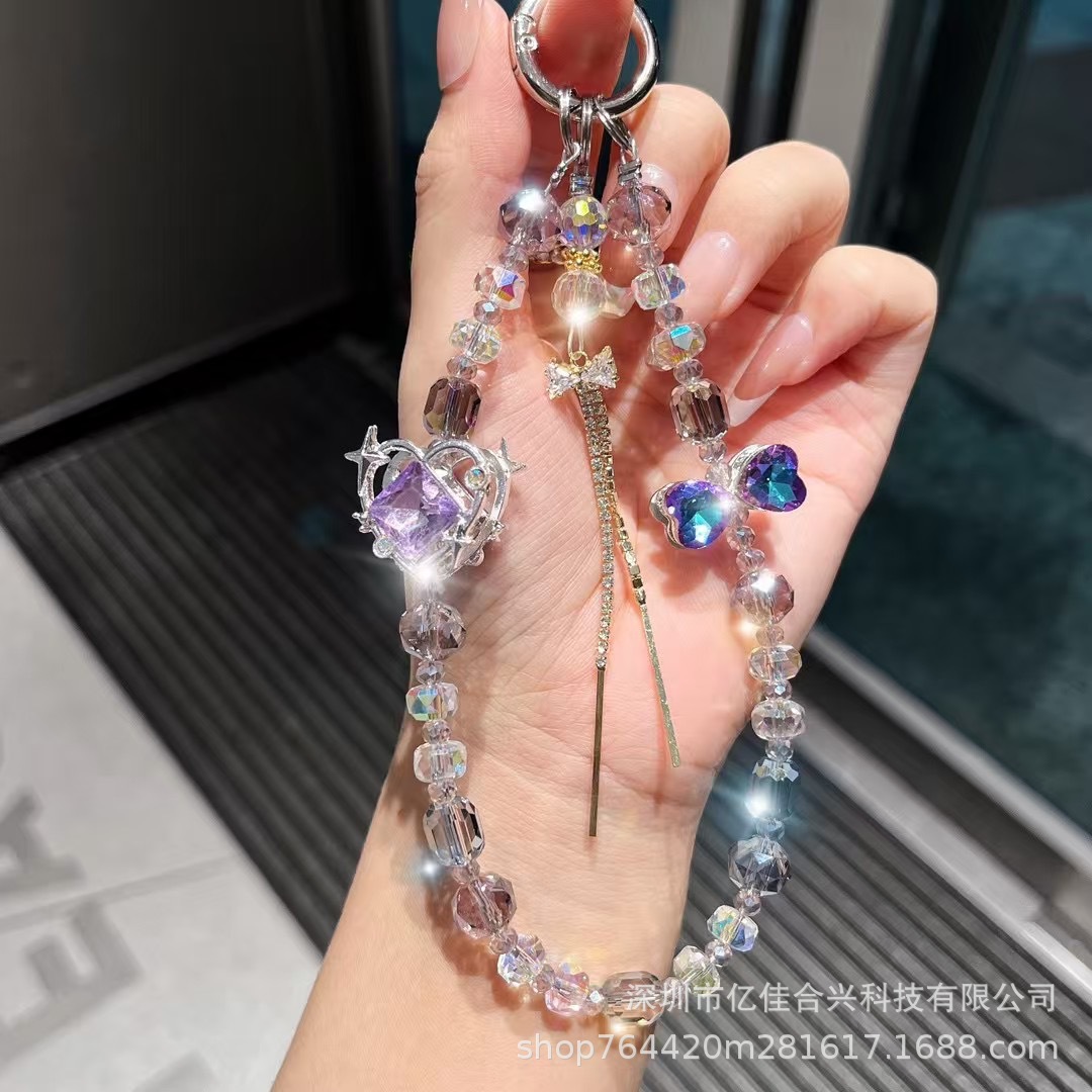 Amor zircon diamantes mariposa colgante de cristal cuentas de teléfono móvil colgante cadena de PVC ligera de lujo temperamento boutique doble cadena