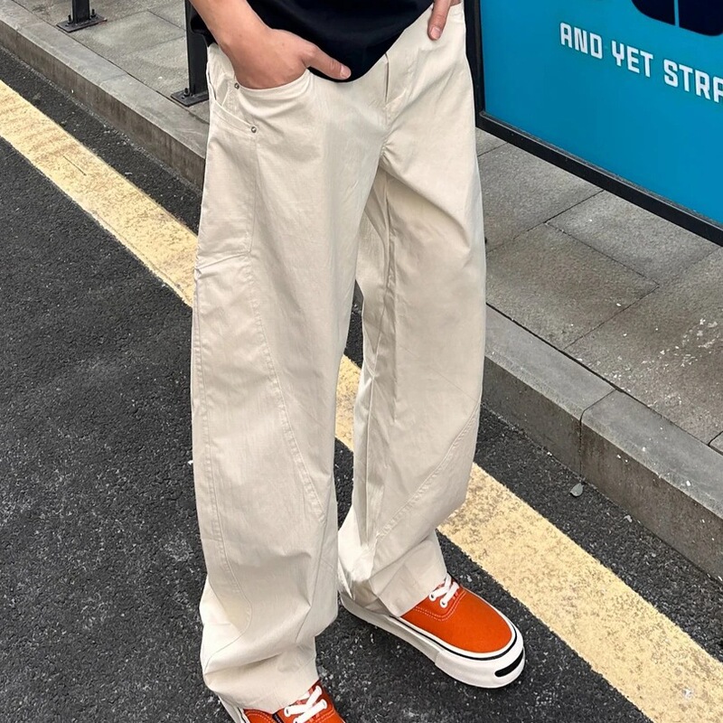 Spring and Summer New Khaki Loose Straight Casual Pants Men's Trendy American Outdoor Quick-Drying Scimitar Pants Retro High Street