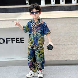 哪吒衣服男童夏装短袖套装2025新款儿童衬衫痞帅男孩防蚊裤两件套