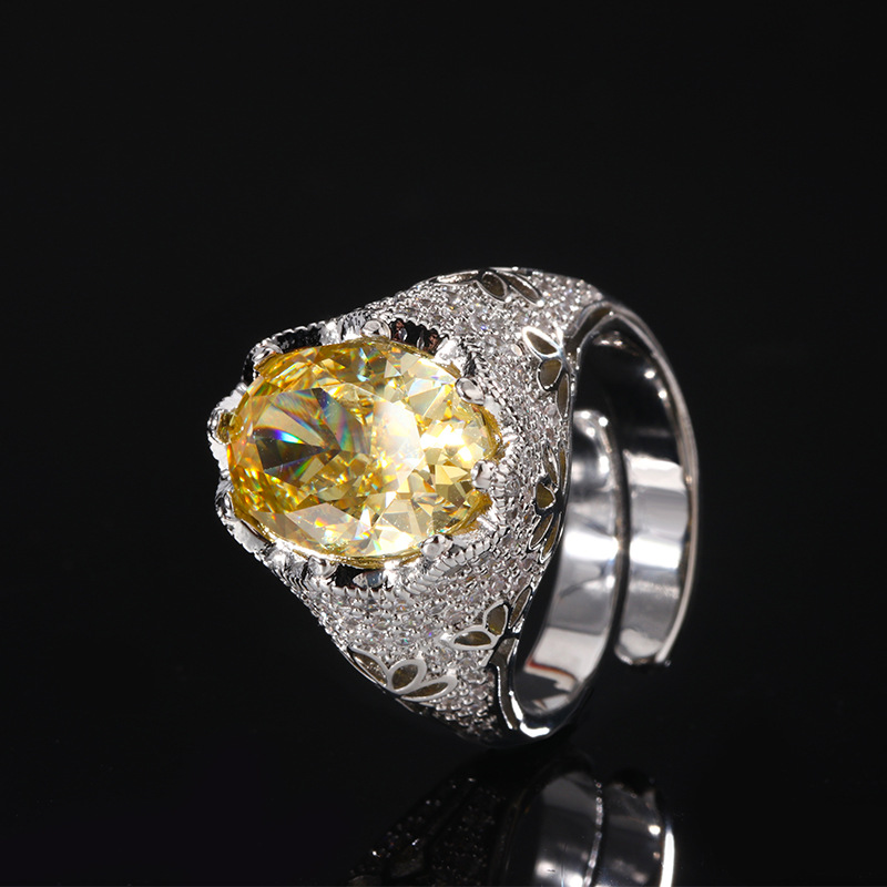 Zhuang Sheng joyas cobre inferior chapado en oro de alto carbono diamante Flor de hielo elegante luz de lujo huevo de Paloma luz anillo de lujo hembra 10*14