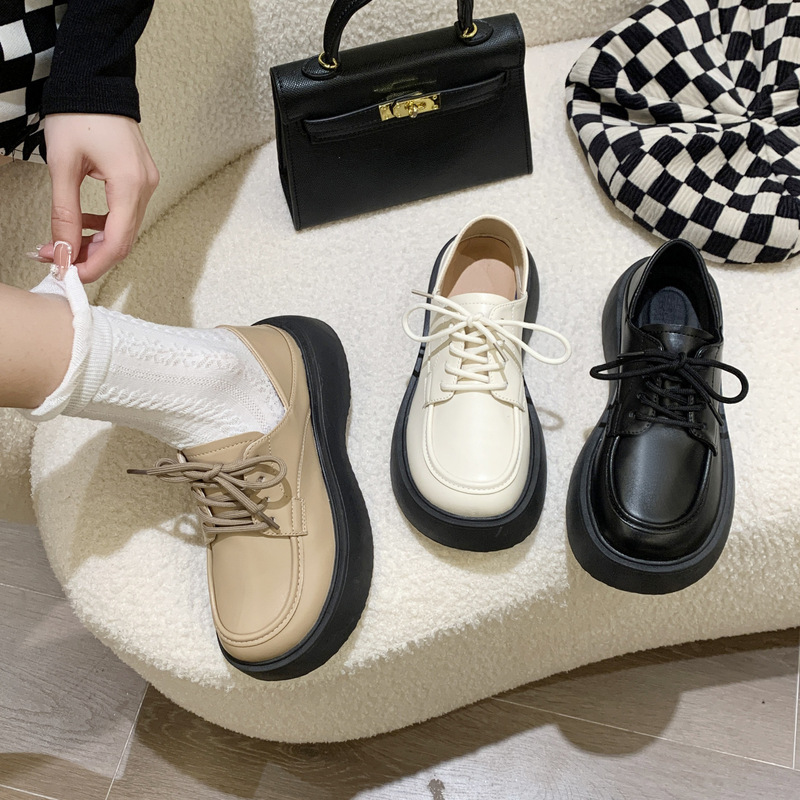 Small leather shoes women's British style 2023 new spring and summer students big head retro black strap thick bottom increased jk shoes
