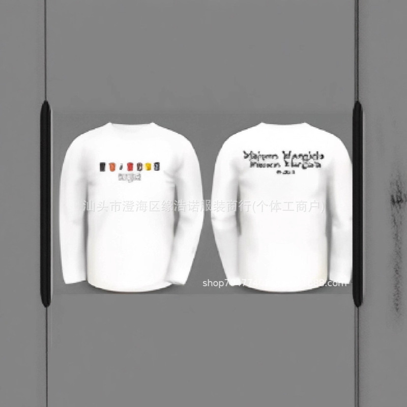 Maison Margiela2025 Autumn Pattern Letter Print Men's Long-Sleeved Shirt Black and White Two-Color Round Neck T-Shirt
